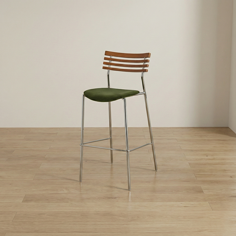 Modern Minimalist Rectangular Bar Stool – Solid Wood Multi-layer Board Seat with Natural Grain, Eco-Friendly Materials, Sturdy Iron Frame, High Load Capacity & Wobble-Free Support For Kitchen & Dining Room