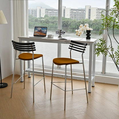 Modern Minimalist Rectangular Bar Stool – Solid Wood Multi-layer Board Seat with Natural Grain, Eco-Friendly Materials, Sturdy Iron Frame, High Load Capacity & Wobble-Free Support For Kitchen & Dining Room
