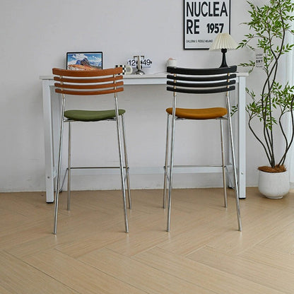 Modern Minimalist Rectangular Bar Stool – Solid Wood Multi-layer Board Seat with Natural Grain, Eco-Friendly Materials, Sturdy Iron Frame, High Load Capacity & Wobble-Free Support For Kitchen & Dining Room