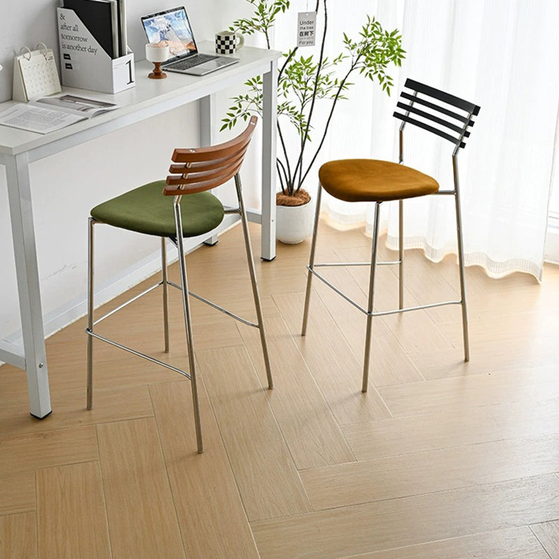 Modern Minimalist Rectangular Bar Stool – Solid Wood Multi-layer Board Seat with Natural Grain, Eco-Friendly Materials, Sturdy Iron Frame, High Load Capacity & Wobble-Free Support For Kitchen & Dining Room