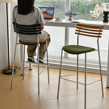 Modern Minimalist Rectangular Bar Stool – Solid Wood Multi-layer Board Seat with Natural Grain, Eco-Friendly Materials, Sturdy Iron Frame, High Load Capacity & Wobble-Free Support For Kitchen & Dining Room