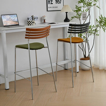 Modern Minimalist Rectangular Bar Stool – Solid Wood Multi-layer Board Seat with Natural Grain, Eco-Friendly Materials, Sturdy Iron Frame, High Load Capacity & Wobble-Free Support For Kitchen & Dining Room