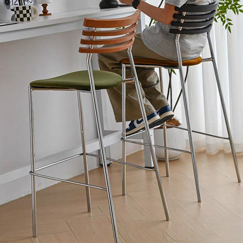 Modern Minimalist Rectangular Bar Stool – Solid Wood Multi-layer Board Seat with Natural Grain, Eco-Friendly Materials, Sturdy Iron Frame, High Load Capacity & Wobble-Free Support For Kitchen & Dining Room
