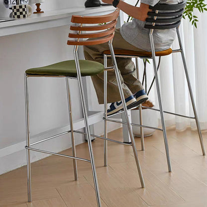 Modern Minimalist Rectangular Bar Stool – Solid Wood Multi-layer Board Seat with Natural Grain, Eco-Friendly Materials, Sturdy Iron Frame, High Load Capacity & Wobble-Free Support For Kitchen & Dining Room