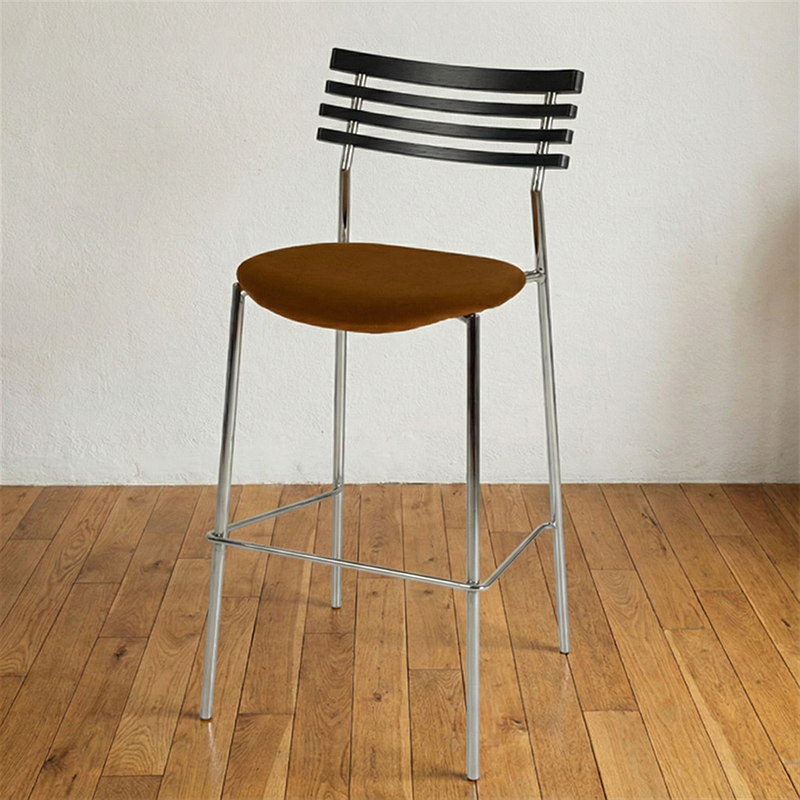 Modern Minimalist Rectangular Bar Stool – Solid Wood Multi-layer Board Seat with Natural Grain, Eco-Friendly Materials, Sturdy Iron Frame, High Load Capacity & Wobble-Free Support For Kitchen & Dining Room