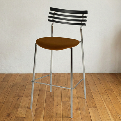 Modern Minimalist Rectangular Bar Stool – Solid Wood Multi-layer Board Seat with Natural Grain, Eco-Friendly Materials, Sturdy Iron Frame, High Load Capacity & Wobble-Free Support For Kitchen & Dining Room