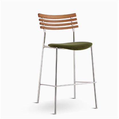 Modern Minimalist Rectangular Bar Stool – Solid Wood Multi-layer Board Seat with Natural Grain, Eco-Friendly Materials, Sturdy Iron Frame, High Load Capacity & Wobble-Free Support For Kitchen & Dining Room