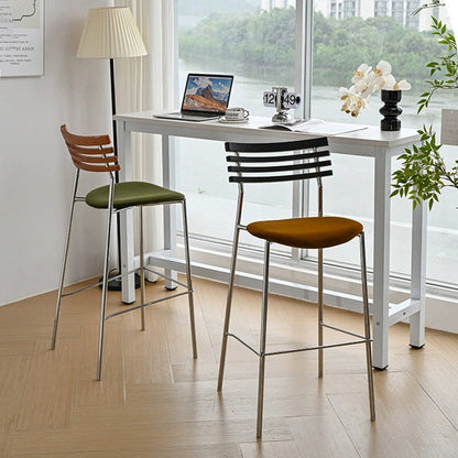 Modern Minimalist Rectangular Bar Stool – Solid Wood Multi-layer Board Seat with Natural Grain, Eco-Friendly Materials, Sturdy Iron Frame, High Load Capacity & Wobble-Free Support For Kitchen & Dining Room