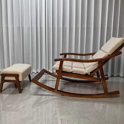 Modern Minimalist Oak Linen Ergonomic Backrest Rocking Chair With Armrests For Living Room And Bedroom