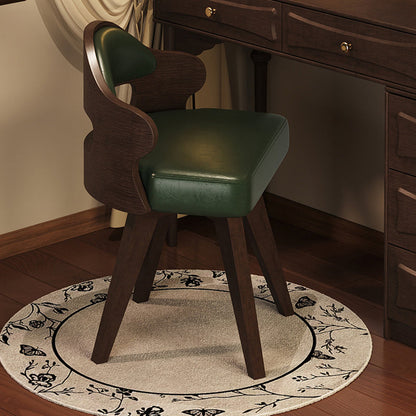 Traditional Vintage Faux Leather Rectangular Swivel Desk Chair With Contoured Backrest, Armless Design For Living Room & Bedroom