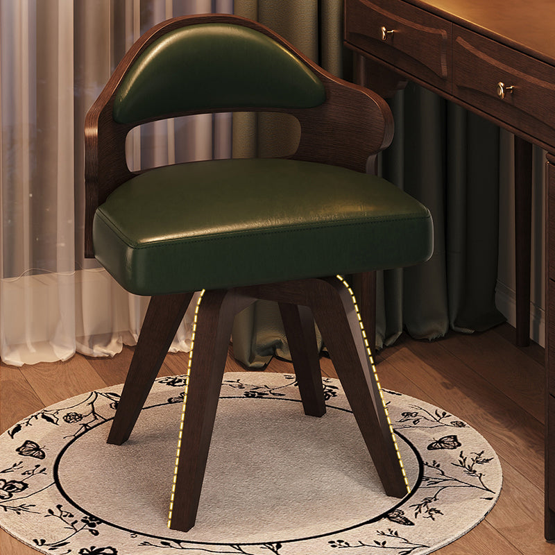 Traditional Vintage Faux Leather Rectangular Swivel Desk Chair With Contoured Backrest, Armless Design For Living Room & Bedroom