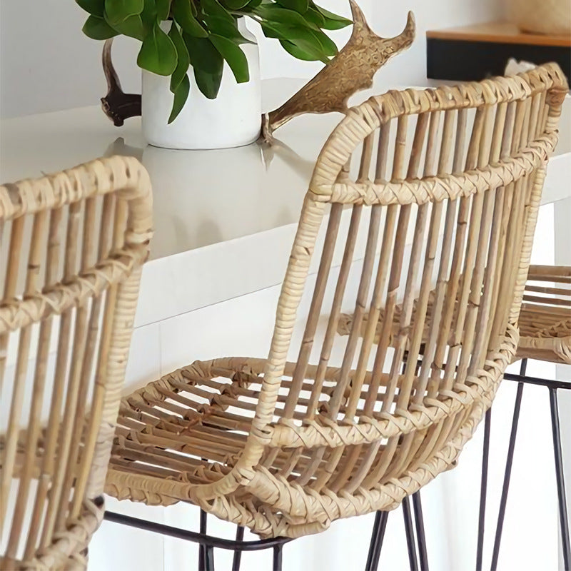 Contemporary Boho Rectangular Dining Chair - Premium Indonesian Rattan: Handwoven Natural Weave, Eco-Friendly Comfort & Sturdy Iron Legs For Dining Room