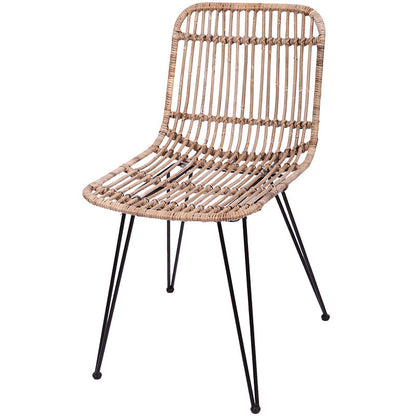 Contemporary Boho Rectangular Dining Chair - Premium Indonesian Rattan: Handwoven Natural Weave, Eco-Friendly Comfort & Sturdy Iron Legs For Dining Room