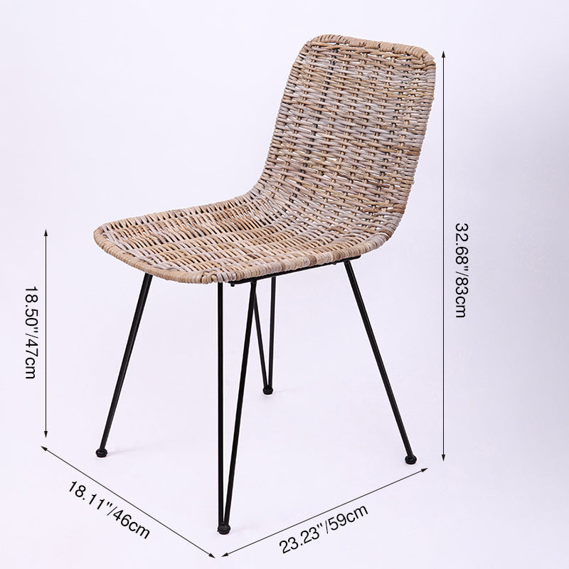 Contemporary Boho Rectangular Dining Chair - Premium Indonesian Rattan: Handwoven Natural Weave, Eco-Friendly Comfort & Sturdy Iron Legs For Dining Room