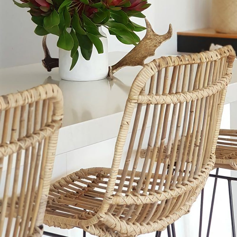 Contemporary Boho Rectangular Dining Chair - Premium Indonesian Rattan: Handwoven Natural Weave, Eco-Friendly Comfort & Sturdy Iron Legs For Dining Room
