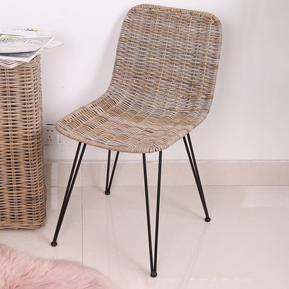 Contemporary Boho Rectangular Dining Chair - Premium Indonesian Rattan: Handwoven Natural Weave, Eco-Friendly Comfort & Sturdy Iron Legs For Dining Room