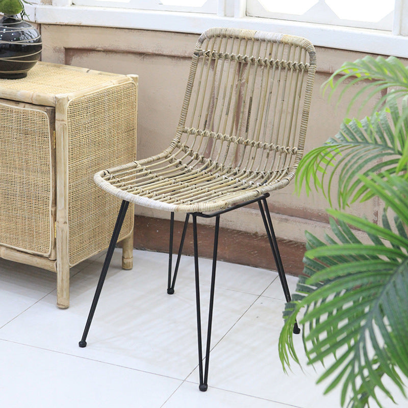 Contemporary Boho Rectangular Dining Chair - Premium Indonesian Rattan: Handwoven Natural Weave, Eco-Friendly Comfort & Sturdy Iron Legs For Dining Room