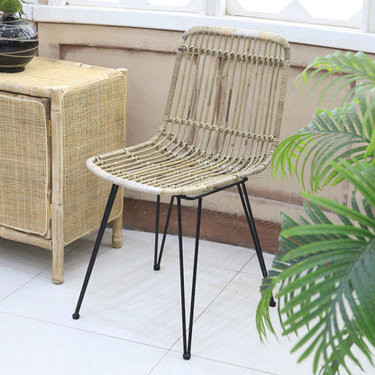 Contemporary Boho Rectangular Dining Chair - Premium Indonesian Rattan: Handwoven Natural Weave, Eco-Friendly Comfort & Sturdy Iron Legs For Dining Room