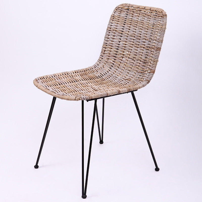 Contemporary Boho Rectangular Dining Chair - Premium Indonesian Rattan: Handwoven Natural Weave, Eco-Friendly Comfort & Sturdy Iron Legs For Dining Room