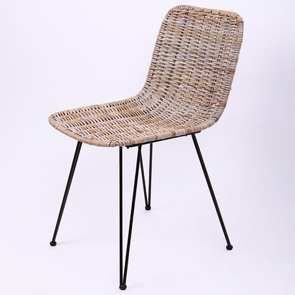 Contemporary Boho Rectangular Dining Chair - Premium Indonesian Rattan: Handwoven Natural Weave, Eco-Friendly Comfort & Sturdy Iron Legs For Dining Room
