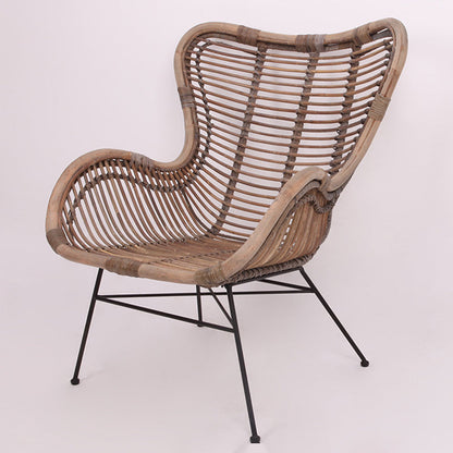 Contemporary Boho Accent Chair - Premium Indonesian Rattan: Natural Weave, Eco-Friendly Comfort & Sturdy Iron Leg Support For Living Room