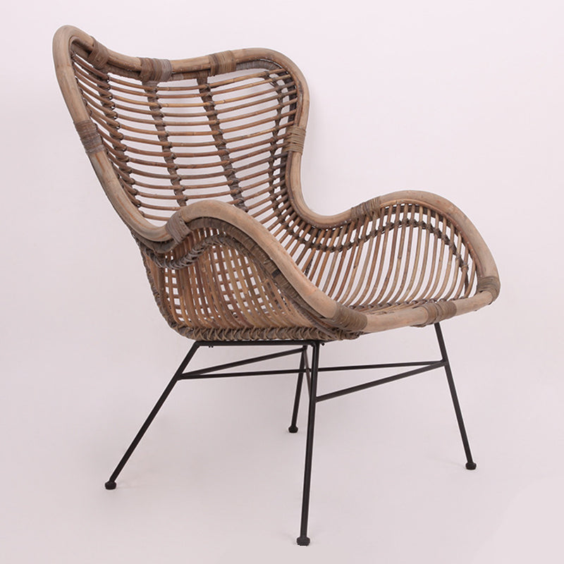 Contemporary Boho Accent Chair - Premium Indonesian Rattan: Natural Weave, Eco-Friendly Comfort & Sturdy Iron Leg Support For Living Room
