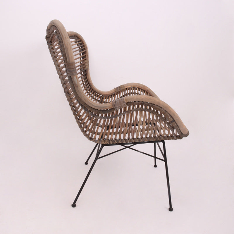 Contemporary Boho Accent Chair - Premium Indonesian Rattan: Natural Weave, Eco-Friendly Comfort & Sturdy Iron Leg Support For Living Room