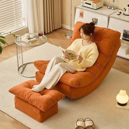 Modern Minimalist Suede Pine Wood Rectangular Rocking Chair Comfortable Single Recliner Backrest & Footrest For Living Room