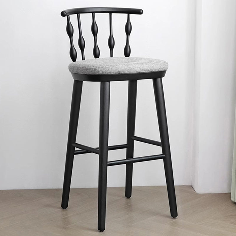 Modern Mid-century Cotton-linen Rubberwood Square-round Shape Bar Stool Backrest Armless For Dining Room