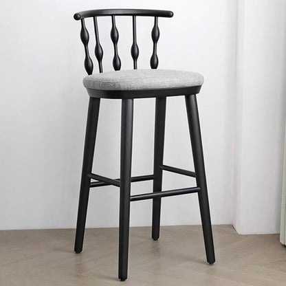Modern Mid-century Cotton-linen Rubberwood Square-round Shape Bar Stool Backrest Armless For Dining Room