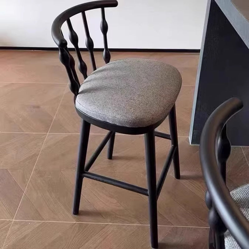 Modern Mid-century Cotton-linen Rubberwood Square-round Shape Bar Stool Backrest Armless For Dining Room