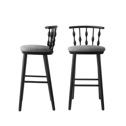 Modern Mid-century Cotton-linen Rubberwood Square-round Shape Bar Stool Backrest Armless For Dining Room