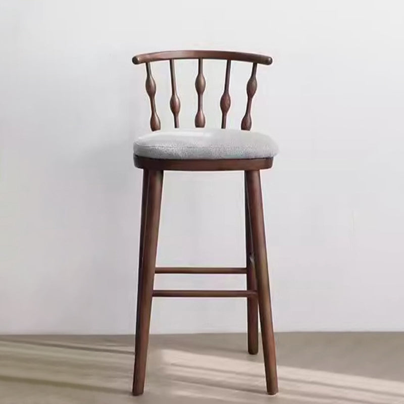 Modern Mid-century Cotton-linen Rubberwood Square-round Shape Bar Stool Backrest Armless For Dining Room