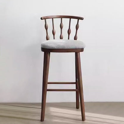 Modern Mid-century Cotton-linen Rubberwood Square-round Shape Bar Stool Backrest Armless For Dining Room