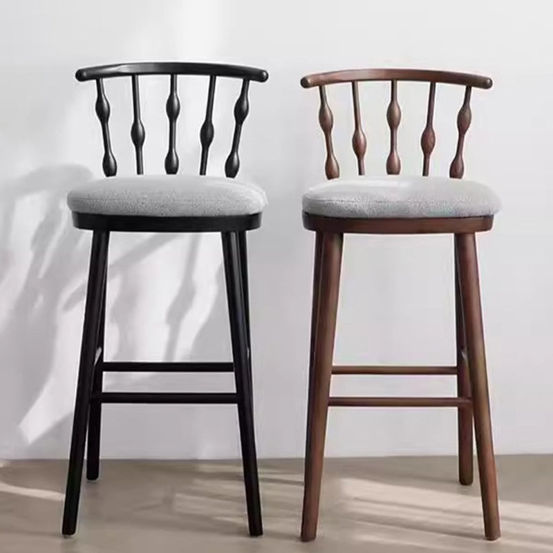 Modern Mid-century Cotton-linen Rubberwood Square-round Shape Bar Stool Backrest Armless For Dining Room