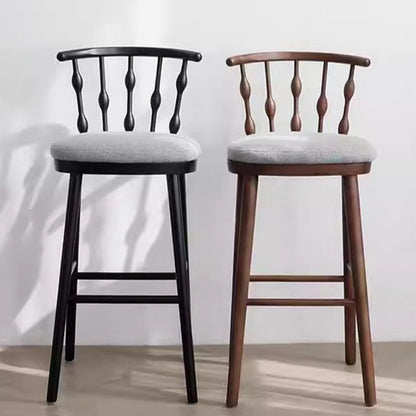 Modern Mid-century Cotton-linen Rubberwood Square-round Shape Bar Stool Backrest Armless For Dining Room