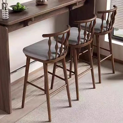Modern Mid-century Cotton-linen Rubberwood Square-round Shape Bar Stool Backrest Armless For Dining Room