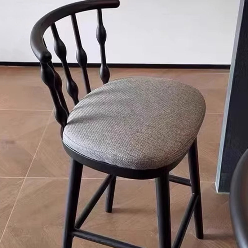 Modern Mid-century Cotton-linen Rubberwood Square-round Shape Bar Stool Backrest Armless For Dining Room