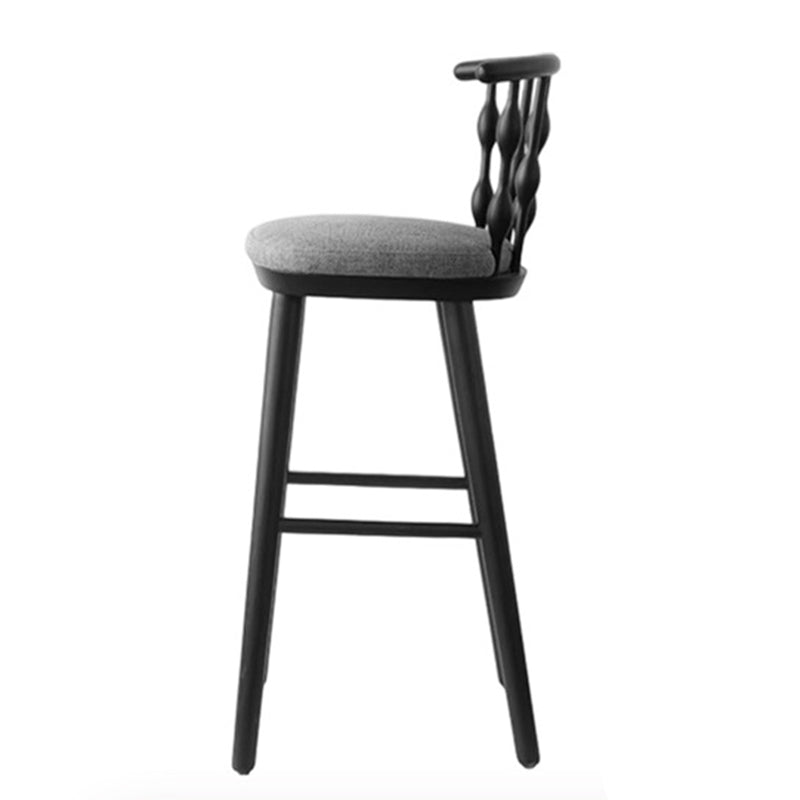 Modern Mid-century Cotton-linen Rubberwood Square-round Shape Bar Stool Backrest Armless For Dining Room