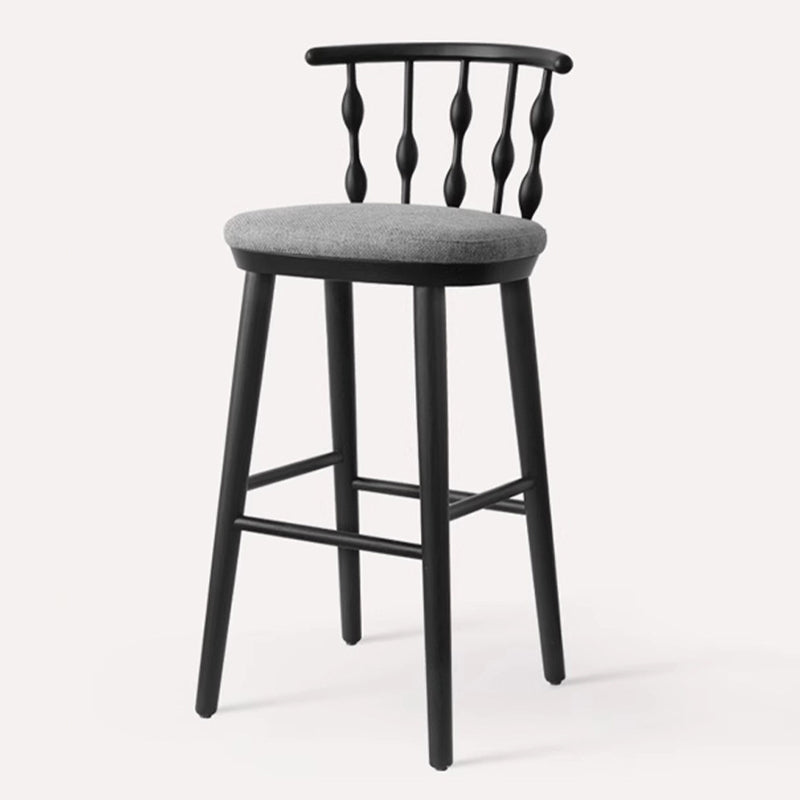 Modern Mid-century Cotton-linen Rubberwood Square-round Shape Bar Stool Backrest Armless For Dining Room