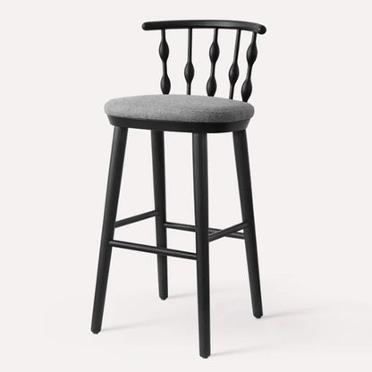 Modern Mid-century Cotton-linen Rubberwood Square-round Shape Bar Stool Backrest Armless For Dining Room