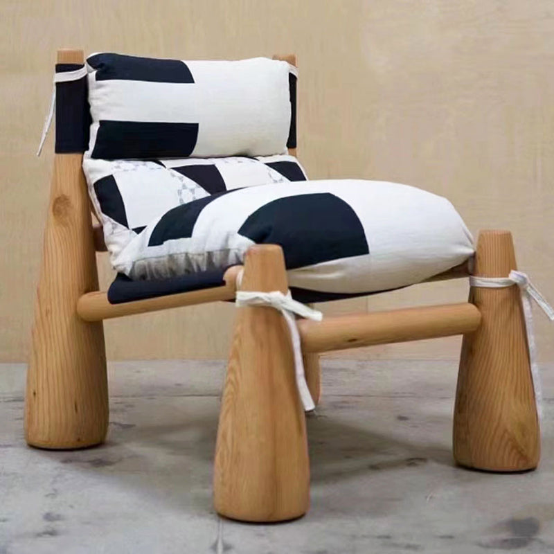 Contemporary Nordic Cotton-linen Saddle Leather Ash Wood Square Accent Chair Removable Cushion Backrest For Living Room