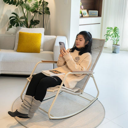 Modern Minimalist Linen PE Solid Wood Plywood Carbon Steel Rectangular Rocking Chair Armrest Backrest For Living Room