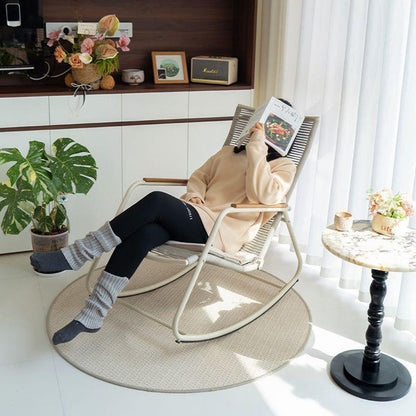 Modern Minimalist Linen PE Solid Wood Plywood Carbon Steel Rectangular Rocking Chair Armrest Backrest For Living Room