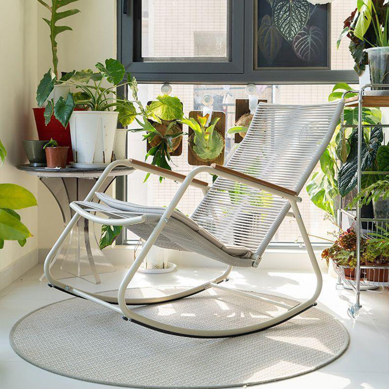 Modern Minimalist Linen PE Solid Wood Plywood Carbon Steel Rectangular Rocking Chair Armrest Backrest For Living Room