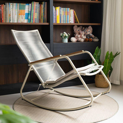 Modern Minimalist Linen PE Solid Wood Plywood Carbon Steel Rectangular Rocking Chair Armrest Backrest For Living Room