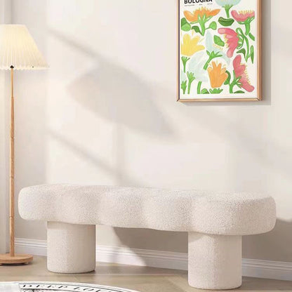Contemporary Nordic Lamb Fleece Solid Wood Rectangular Bench For Living Room