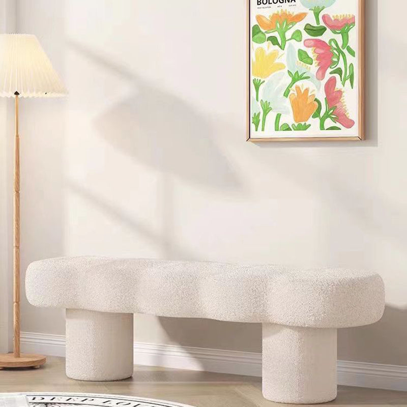 Contemporary Nordic Lamb Fleece Solid Wood Rectangular Bench For Living Room