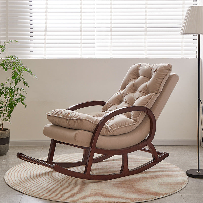 Modern Minimalist Rubberwood Velvet Rectangular Rocking Chair Backrest Armrest For Living Room