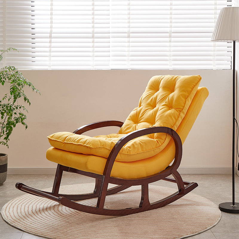 Modern Minimalist Rubberwood Velvet Rectangular Rocking Chair Backrest Armrest For Living Room